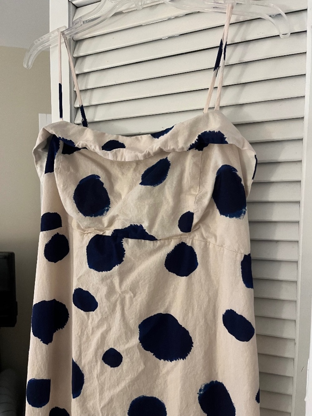 lost + wander cream and navy polka dot midi dress